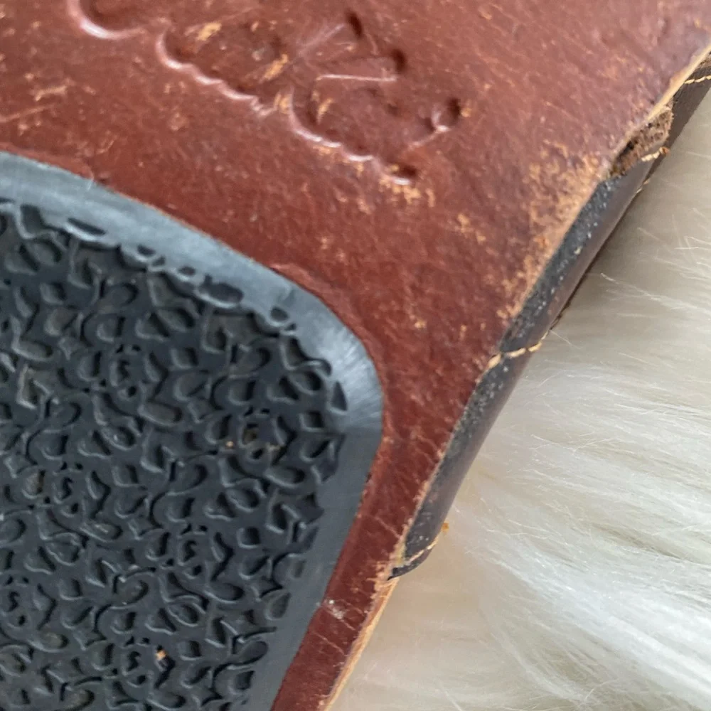 OluKai Brown Leather Feather-Trim Flip Flop Sandals